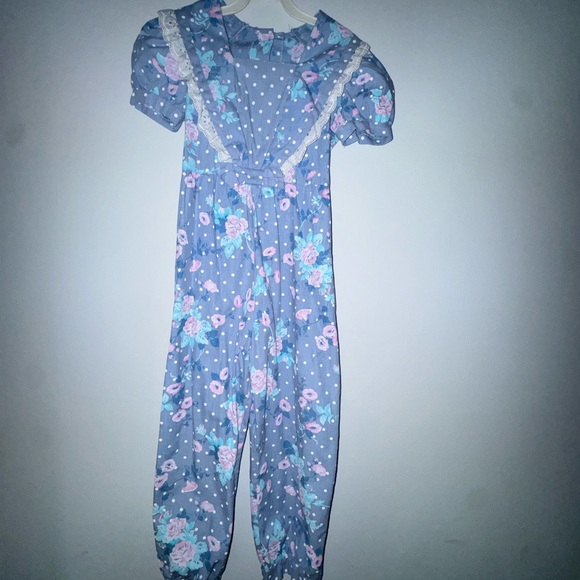Vintage Blue Floral Jumpsuit with Pink Accents - Picture 6 of 8